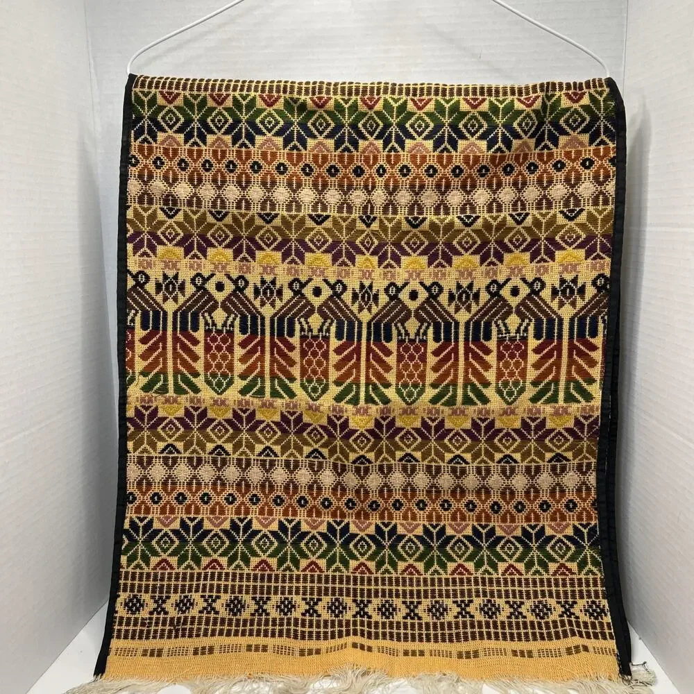 Guatemalan Quetzal Bird Hand Woven Textile Wall Hanging 17 X 41